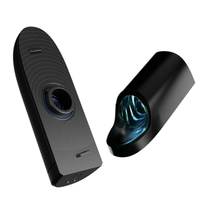 Arcwave Ion 2 vist adskilt, så den indvendige Pleasure Air-kammerstruktur fremhæves. Billedet viser teknologiens præcision og den ergonomiske opbygning, der giver målrettet stimulering af frenulumområdet.