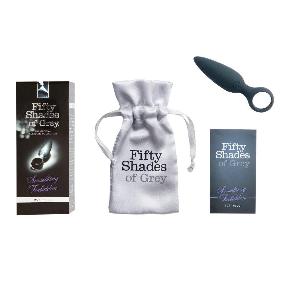 Komplet sæt af Fifty Shades of Grey Silikone Butt Plug med æske, pose og brugervejledning. Et luksuriøst og sikkert sexlegetøj, ideelt til at udforske nye former for nydelse.