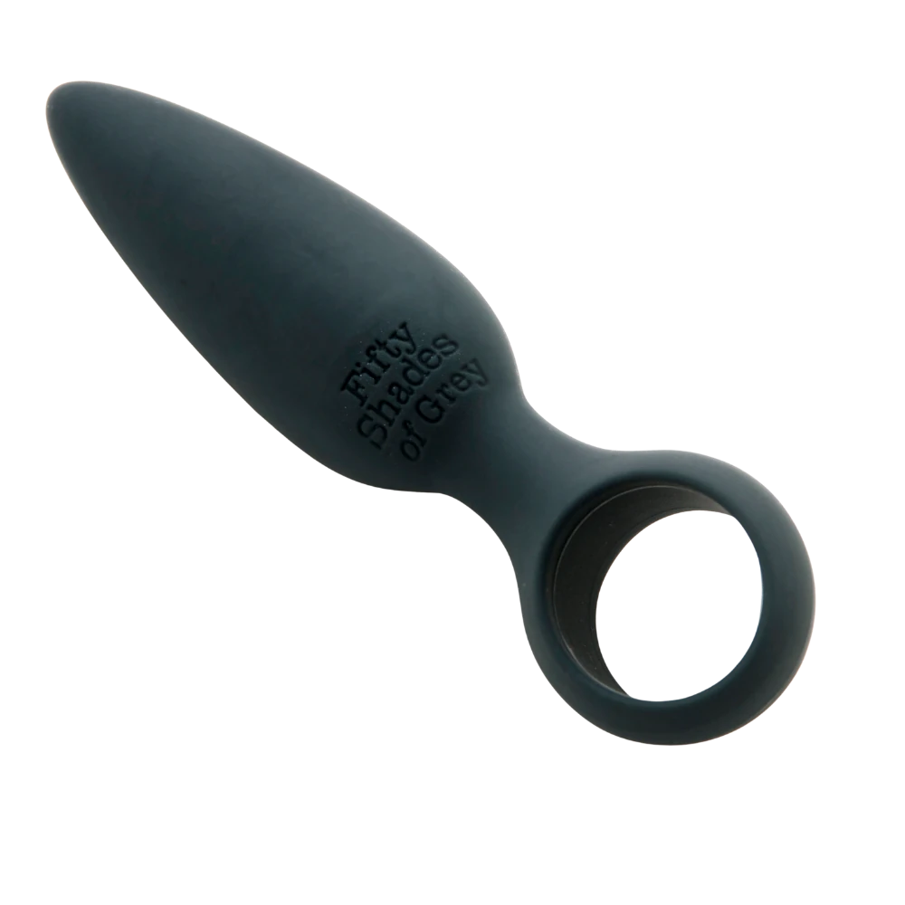 Fifty Shades of Grey silikone butt plug i elegant grå nuance med konisk spids og rund base; ergonomisk designet til blid anal stimulering, kropssikker silikone og begyndervenlig nydelse i et diskret og stilrent udtryk.