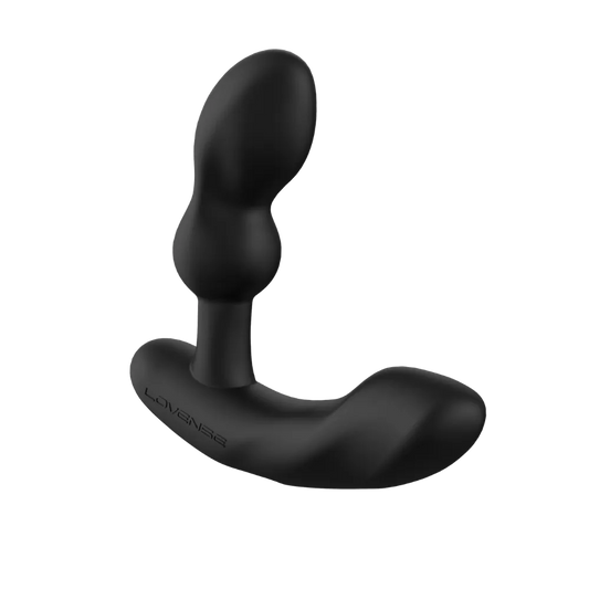 Lovense Edge 2 sort prostata vibrator med buet og justerbar hals. Kraftfuldt sexlegetøj til mænd med to motorer, der stimulerer både prostata og perineum, app-styret for skræddersyet og intens nydelse.