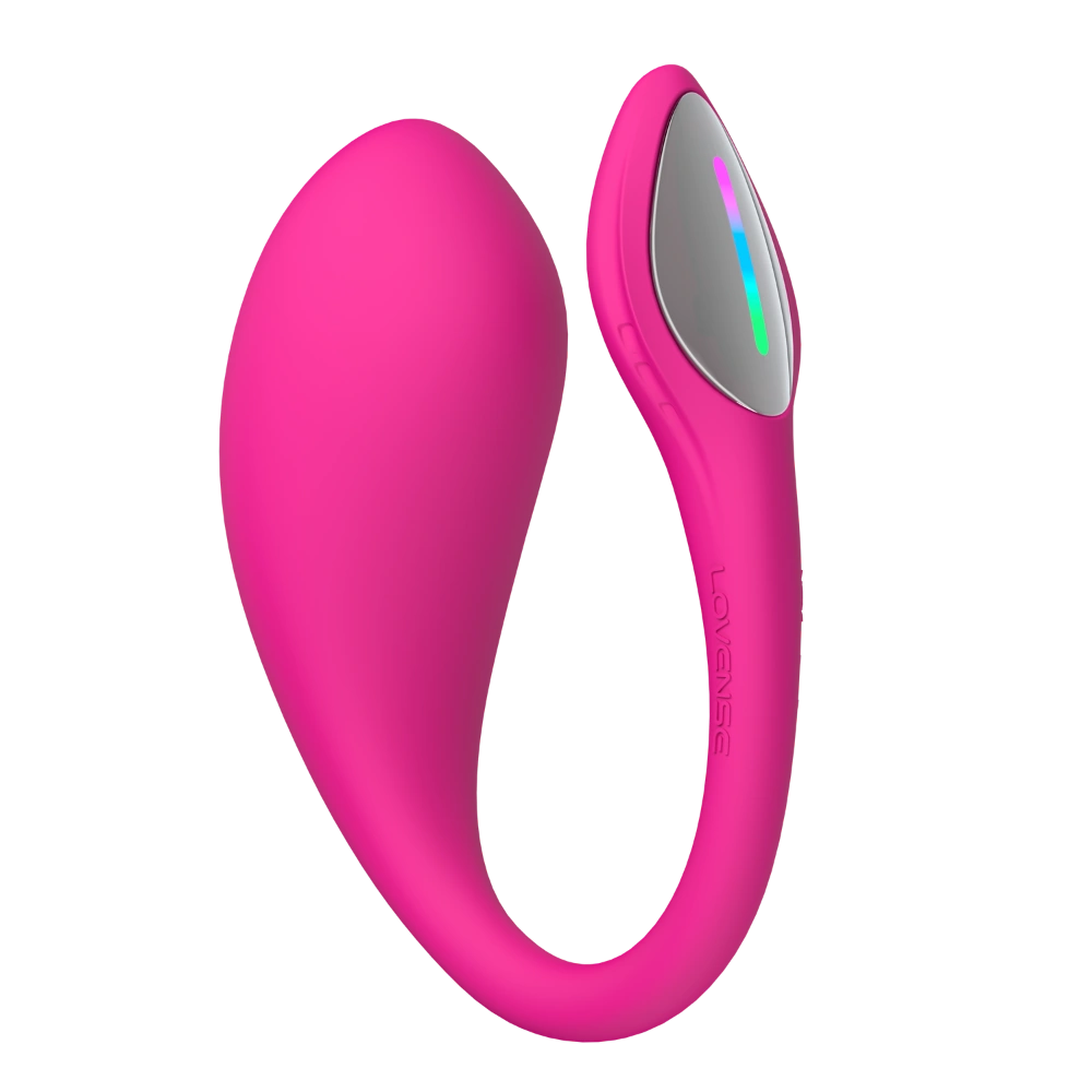 Lovense Lush 4 i oprejst position. Pink vibratoræg med fleksibel hale og LED-lys. Elegant og ergonomisk design giver målrettet G-punkts stimulering og trådløs app-styring til diskret nydelse.