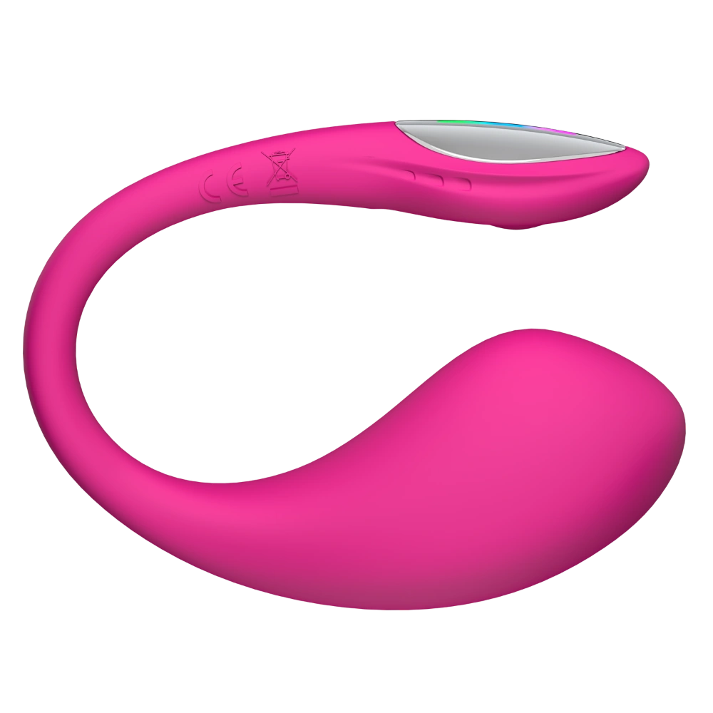 Lovense Lush 4 set fra siden. Pink vibratoræg med ergonomisk buet form, fleksibel hale og LED-kontrol. Designet til komfortabel brug, intens G-punkts stimulering og diskret app-styring
