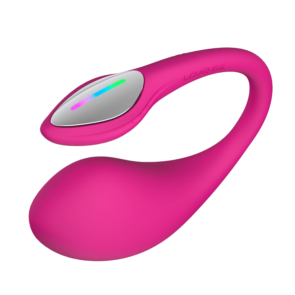 Lovense Lush 4 vibratoræg vist i skrå vinkel. Pink design med fleksibel hale og LED-kontrol. App-styret intimprodukt til G-punkts stimulering, elegant og moderne med trådløs funktionalitet.