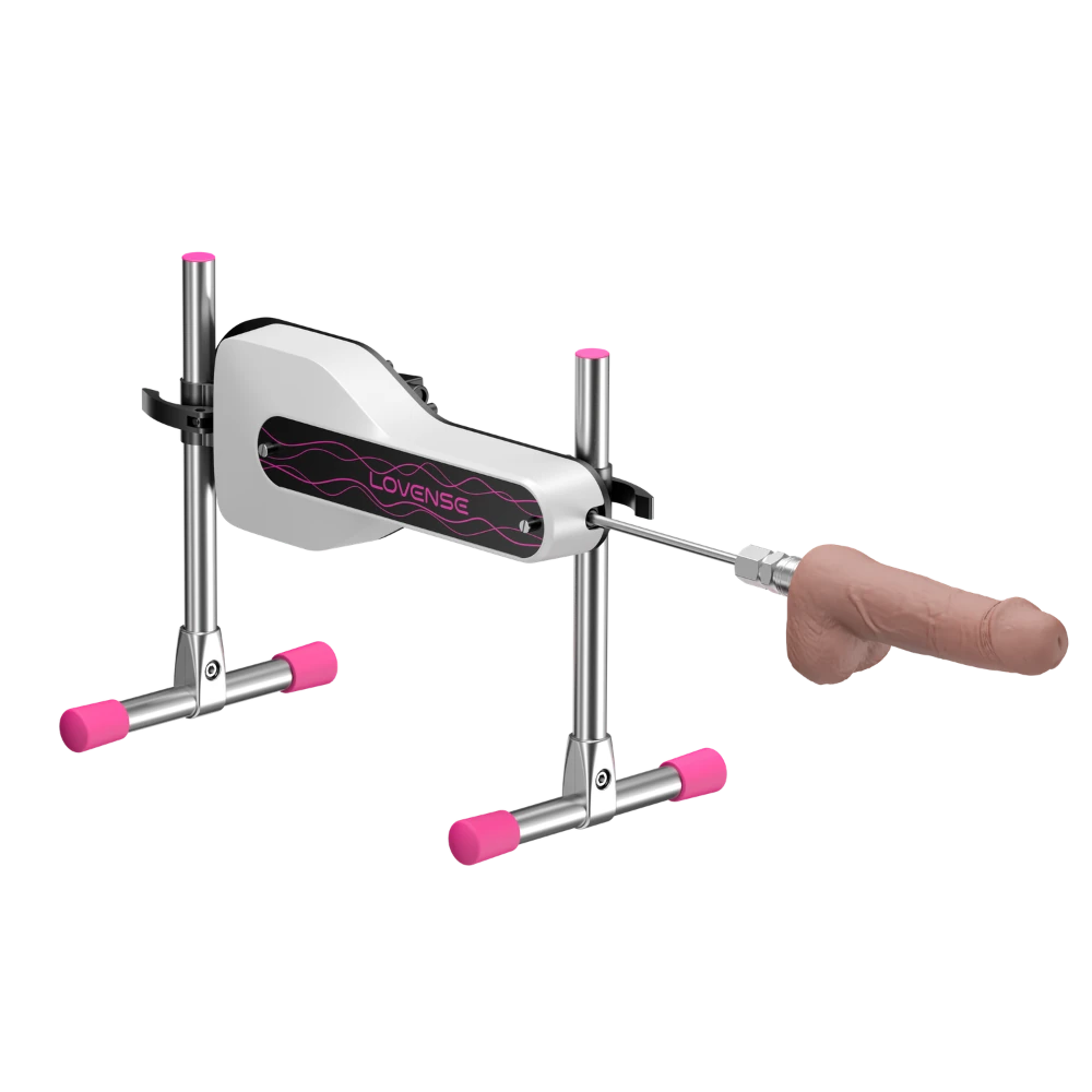 Lovense Mini Sex Machine vist i vinkel med monteret dildo