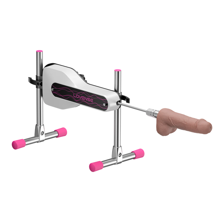 Lovense Mini Sex Machine vist i vinkel med monteret dildo