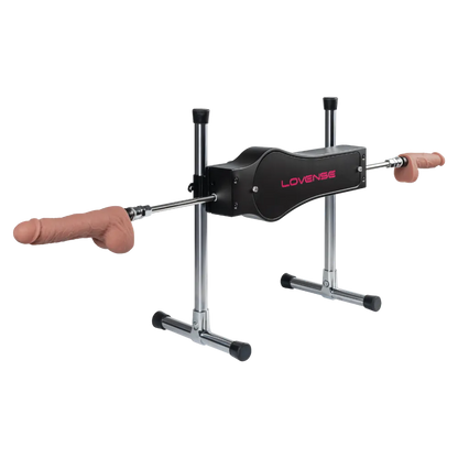 Lovense Sex Machine med dildo monteret foran og en ekstra dildo monteret på modsatte side
