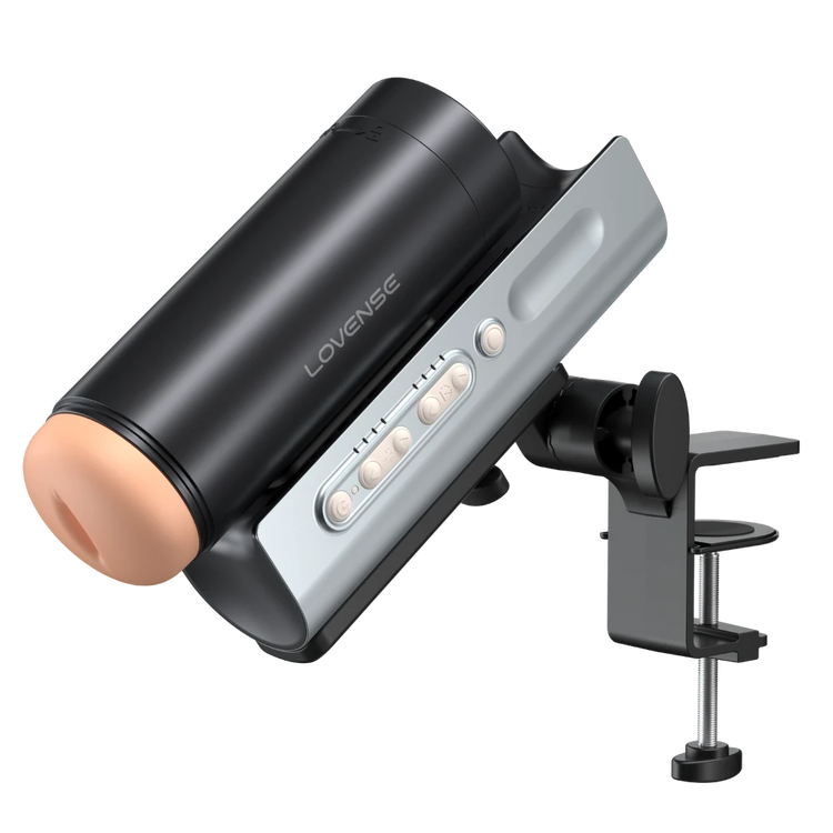 Lovense Solace Pro monteret på holder til håndfri nydelse. Innovativt sexlegetøj til mænd med stabil fastgørelse, app-kontrol og intens stimulering, ideelt til både diskret brug og interaktiv leg.