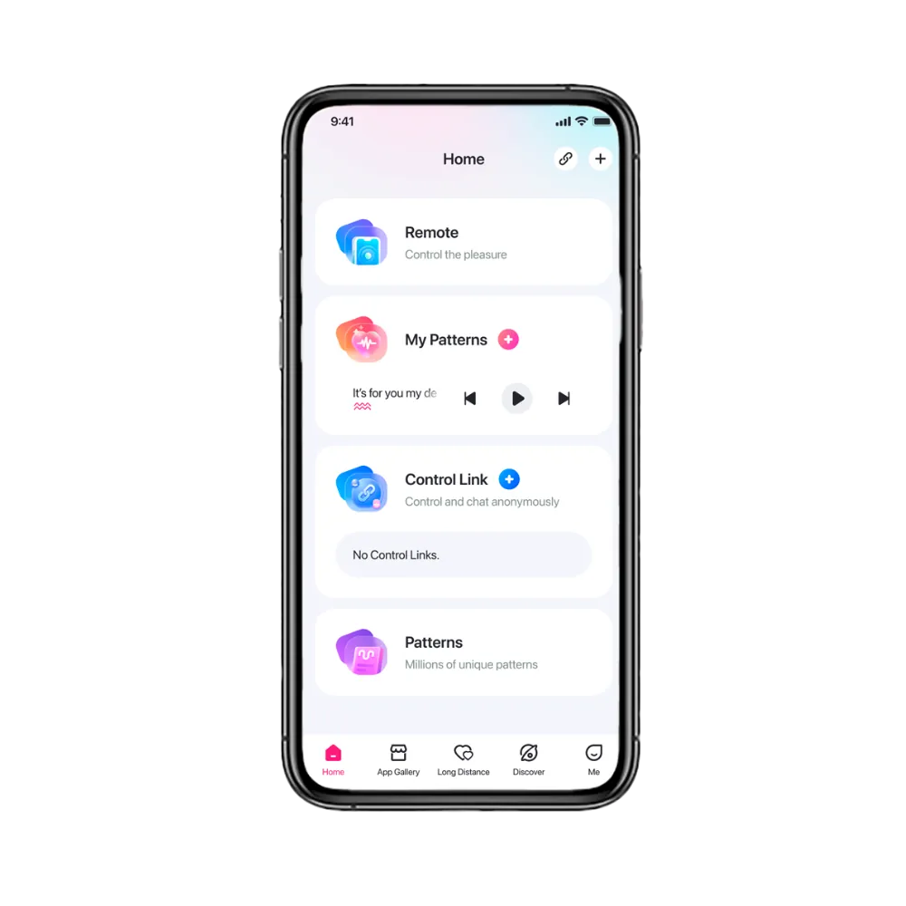 Lovense Lush 3 app-brugerflade vist på smartphone med kontrol af vibrationer, mønstre og langdistance-fjernbetjening. Intuitiv styring og personlige rytmer til moderne sexlegetøj.