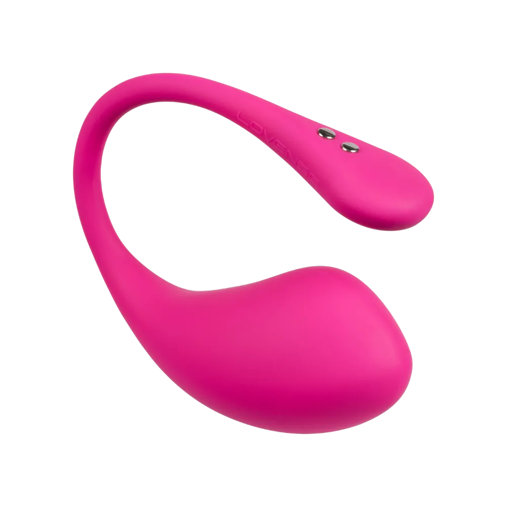 Lovense Lush 3 ægvibrator i pink silikone med fleksibel hale og metal-kontaktpunkter. Designet til målrettet stimulation og kraftige vibrationer via appstyring for intens nydelse og fjernbetjent leg.