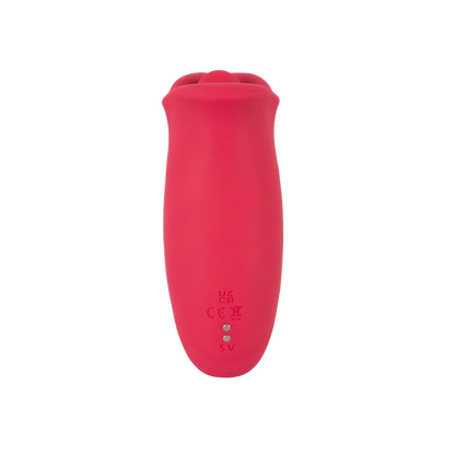 Bagsiden af Oral Fun Vibrator med opladningspunkter og produktmarkeringer
