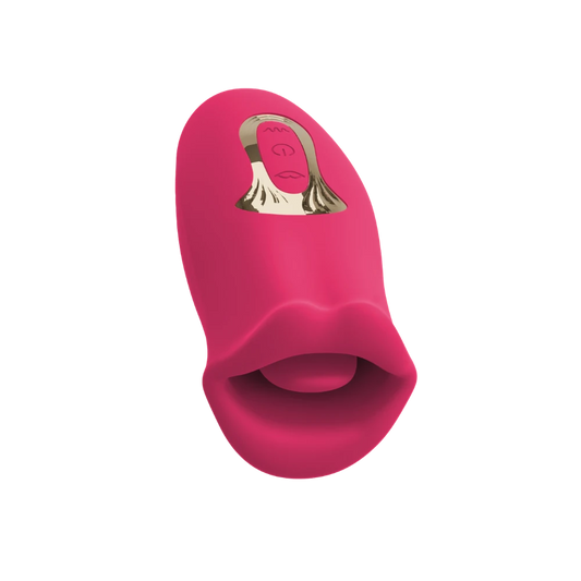 Oral Fun Vibrator set skråt forfra med betjeningspanel, læber og tunge