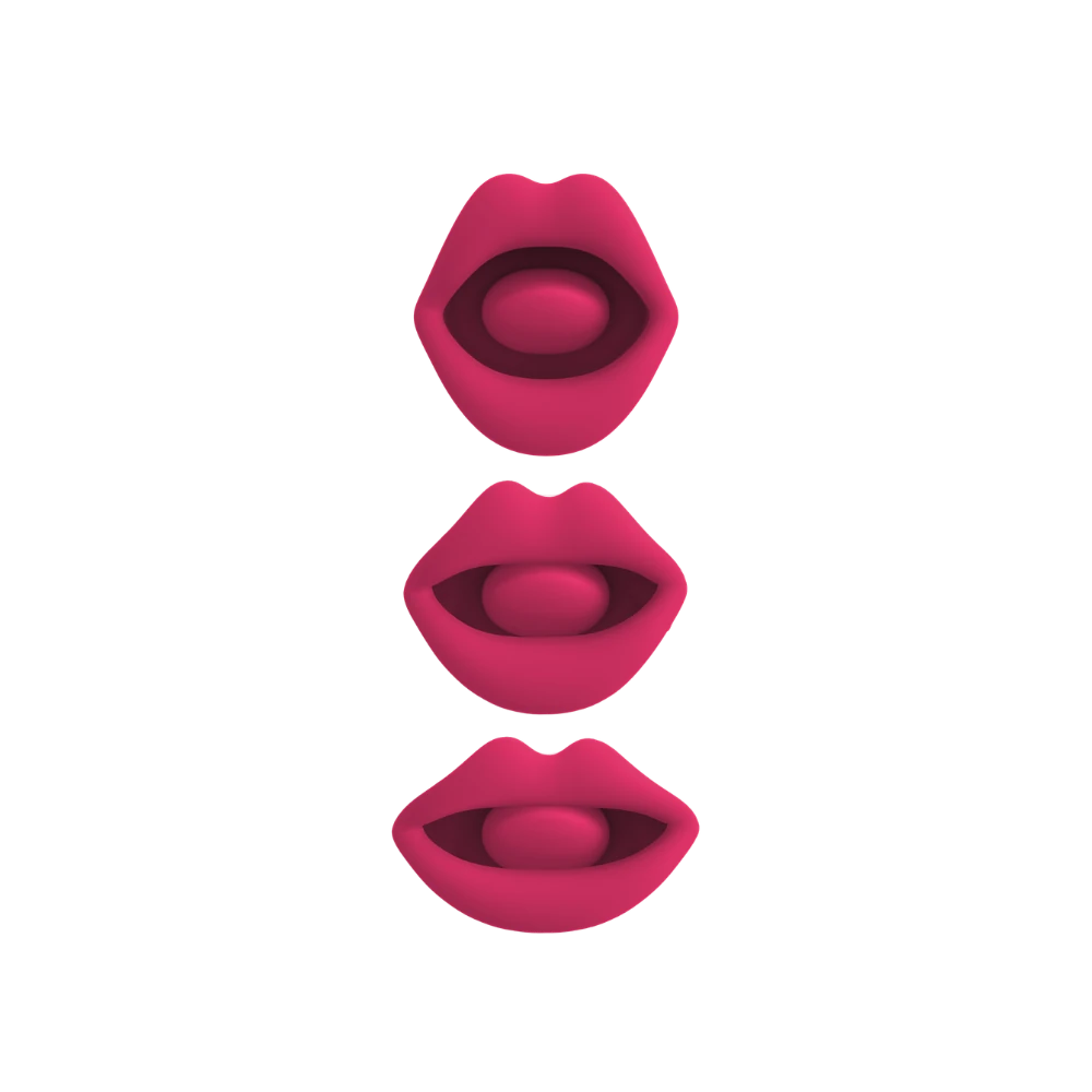 Illustration af tre positioner for de bevægelige læber på Oral Fun Vibrator