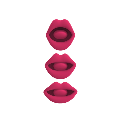 Illustration af tre positioner for de bevægelige læber på Oral Fun Vibrator