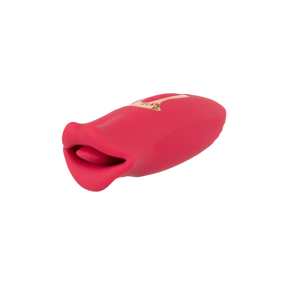 Oral Fun Vibrator set skråt forfra med læber og indvendig tunge