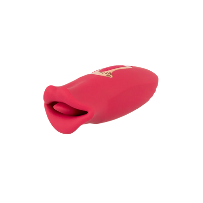 Oral Fun Vibrator set skråt forfra med læber og indvendig tunge