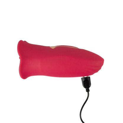 Oral Fun Vibrator set fra siden med magnetisk oplader tilsluttet