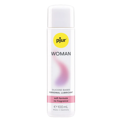 Pjur Woman silikonebaseret glidecreme i 100 ml flaske. Skånsom, parfumefri og plejende formel udviklet til sensitiv hud. Ideel til intim wellness, giver langvarig blødhed og silkeglat nydelse.