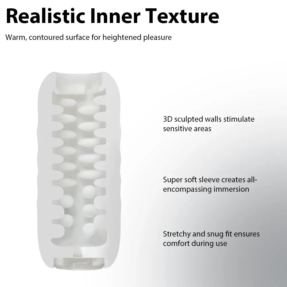 Illustration af den indvendige struktur i Svakom masturbator sleeve med realistisk tekstur. Billedet viser ribbede og formede kanaler, der giver intens stimulering og tæt pasform i sexlegetøj til mænd.