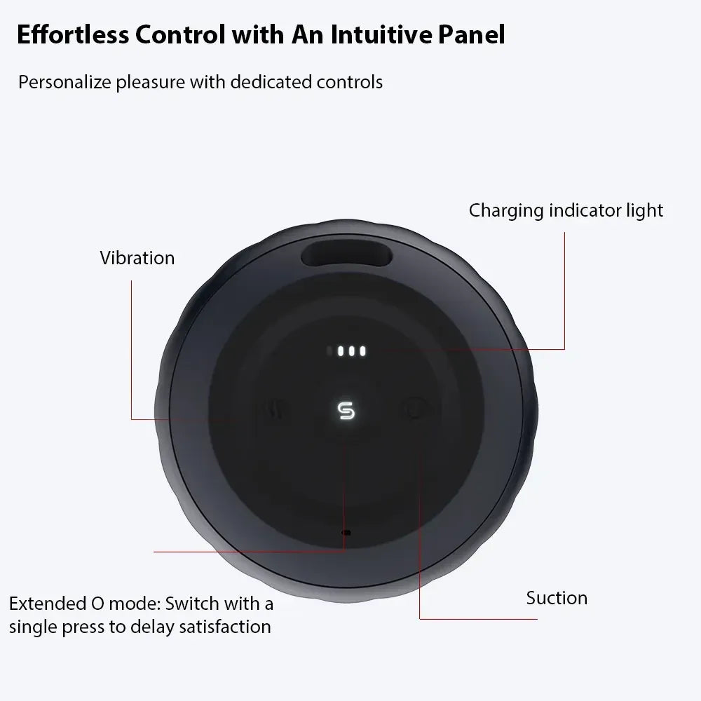 Betjeningspanel på Svakom Sam Neo 2 Pro med styring af sug, vibration og O-mode