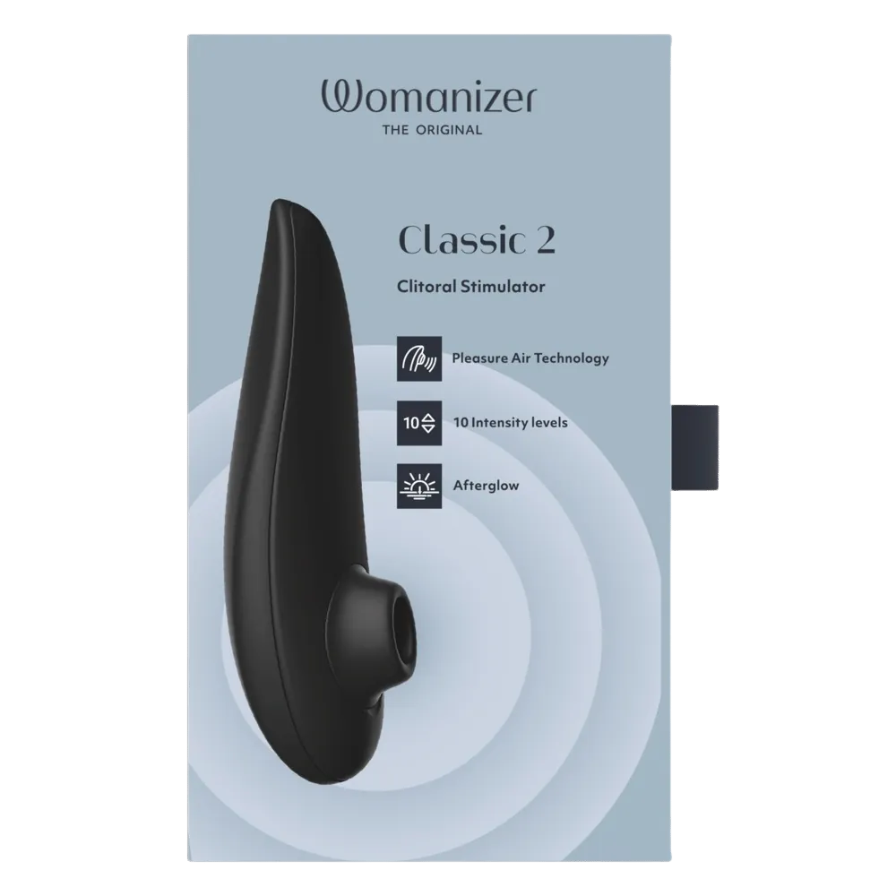 Womanizer Classic 2 i sort i original æske med fokus på Pleasure Air-teknologi, 10 niveauer og Afterglow – ideel som gave eller selvforkælelse