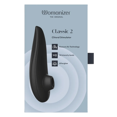 Womanizer Classic 2 i sort i original æske med fokus på Pleasure Air-teknologi, 10 niveauer og Afterglow – ideel som gave eller selvforkælelse