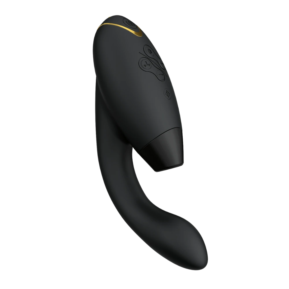 Womanizer Duo 2 i elegant gaveæske, sort luksus vibrator med dobbelt funktion, avanceret teknologi og diskret emballage til stilfuld og sensuel oplevelse.